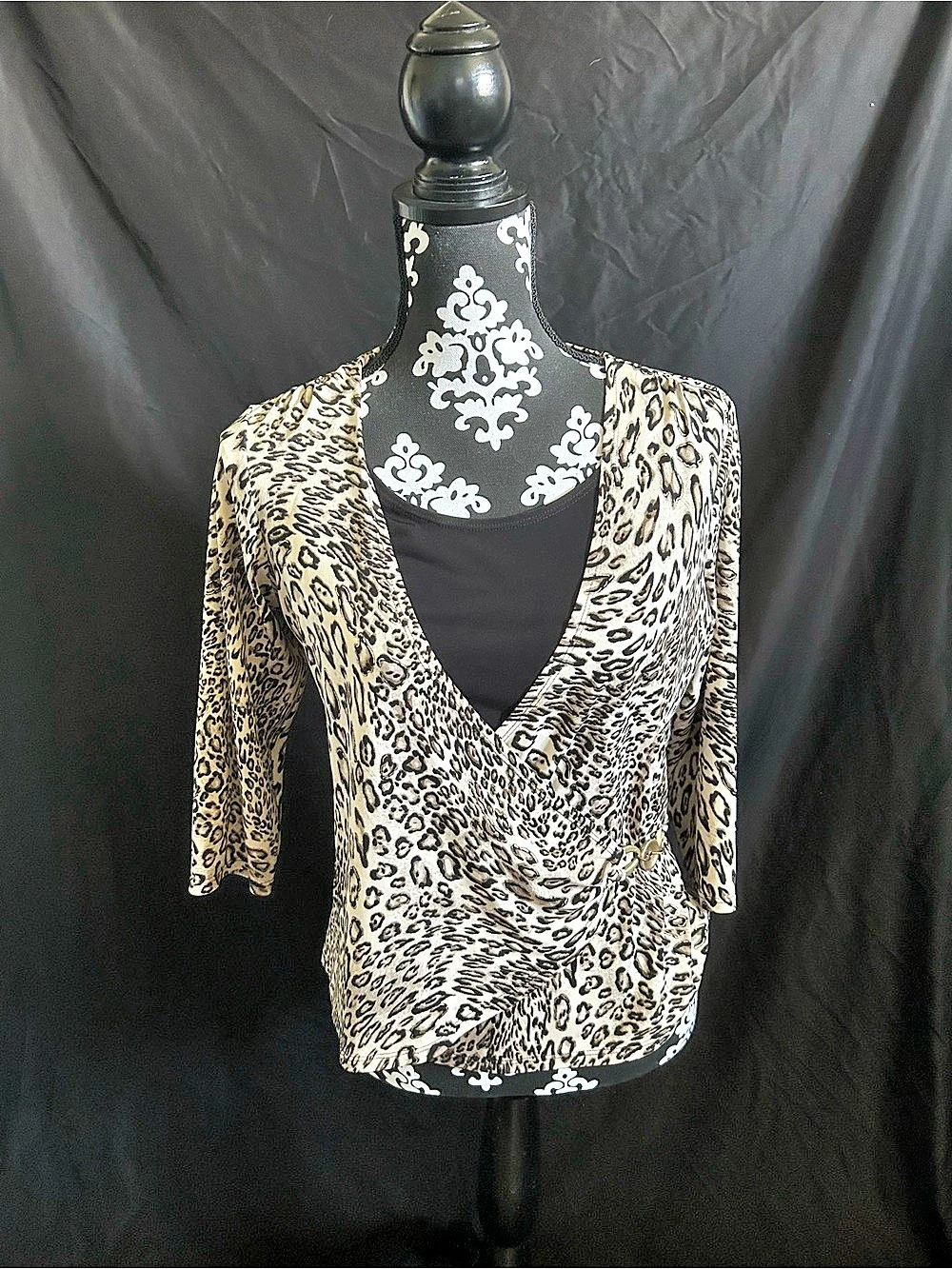 Bay Studio Animal Print Wrap Blouse Brown & Black Size PM